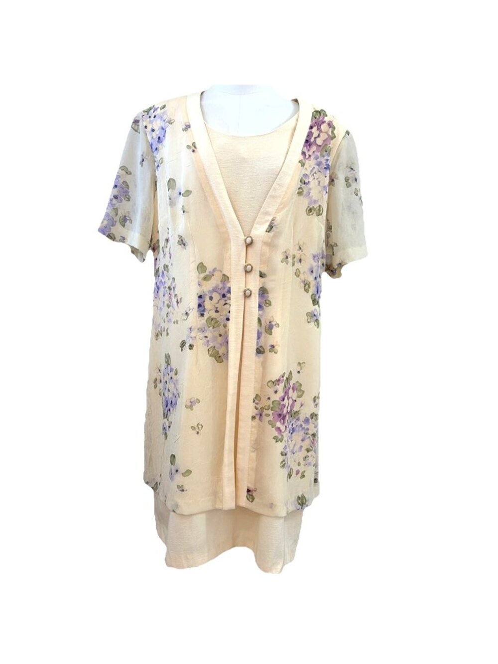 Dressbarn Sheer Midi Shift Dress Womens Size 16W Floral Layered Cottage Romantic